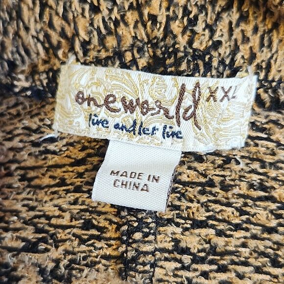 One World Live and Let Live tribal print tan & black open front cardigan, XXL - Picture 4 of 8